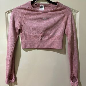 GYMSHARK Flex Crop Logo Long Sleeve Top Deep Blush White Women’s Medium GLCT3857